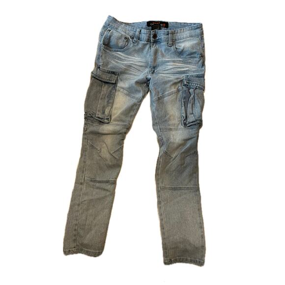 Copper Rivet Cargo Pocket Distressed Jeans Mens 32x30 - Picture 1 of 4